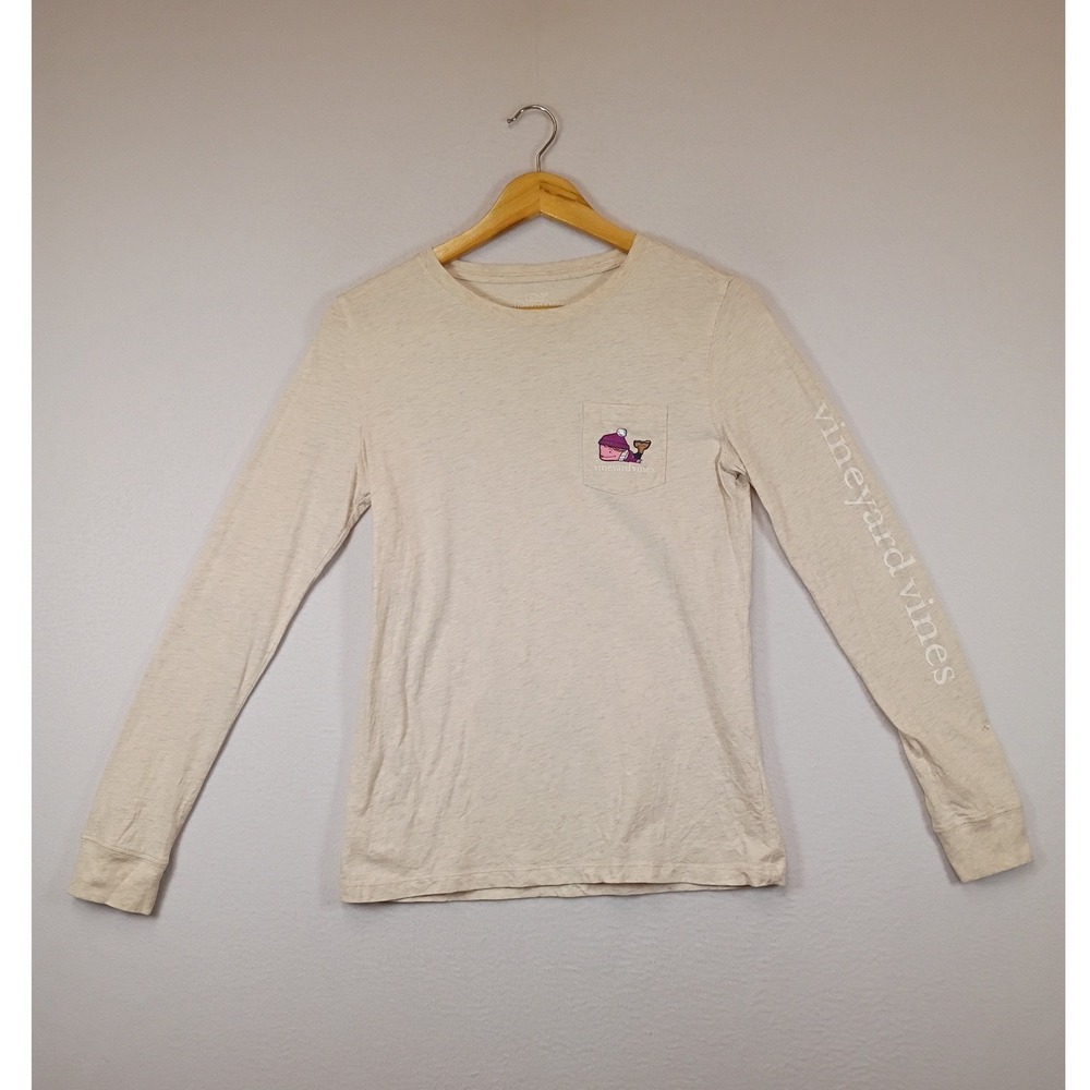 Fall Autumnal Vineyard Vines Women XS Oatmeal Fall is Brewing Graphic Pocket Tee